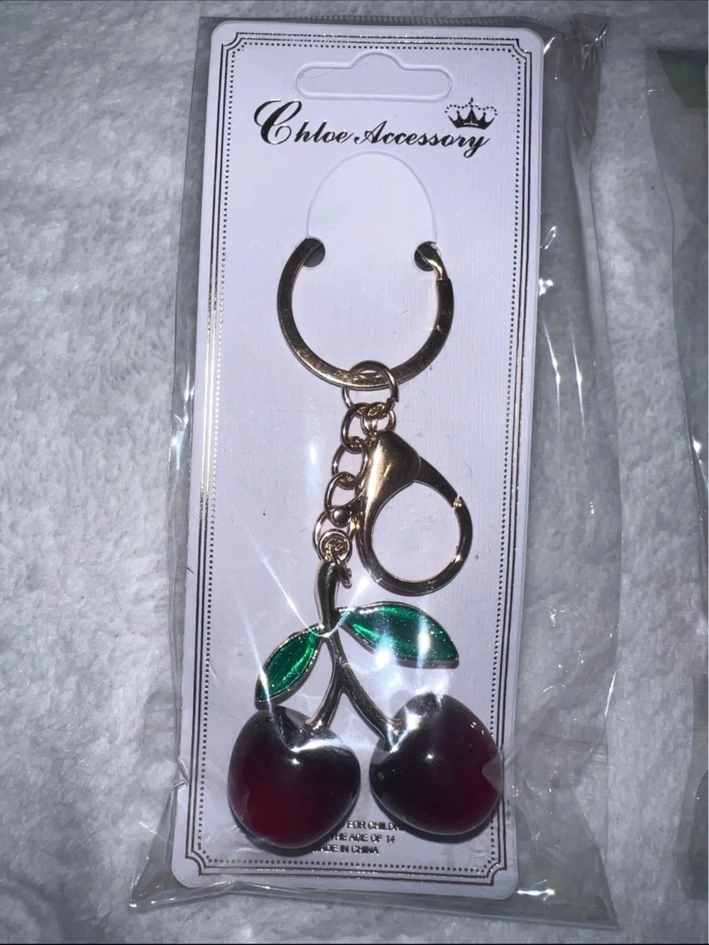 Gold Cherry Keychain - Red & Green